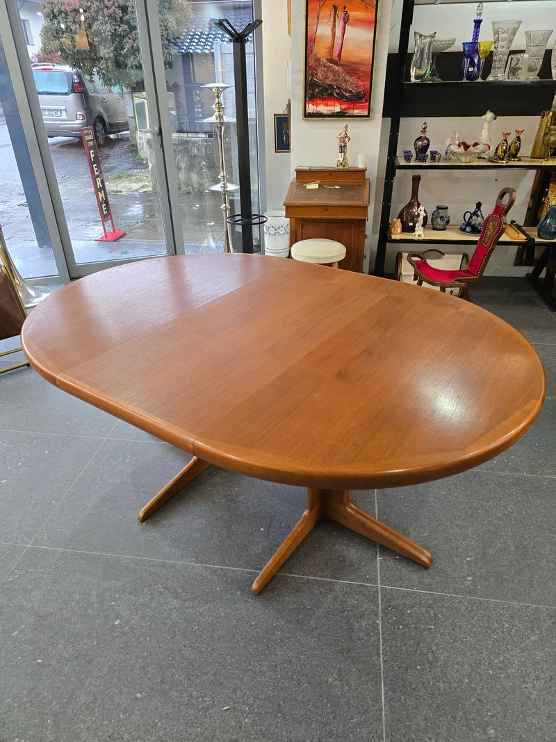 Table ronde extensible en teck – Design scandinave vintage – Ø120 cm + 2 rallonges