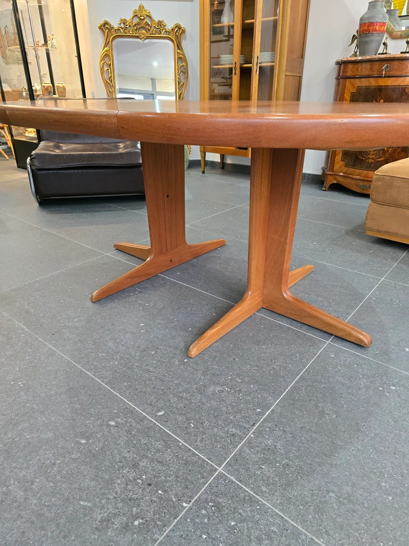 Table ronde extensible en teck – Design scandinave vintage – Ø120 cm + 2 rallonges