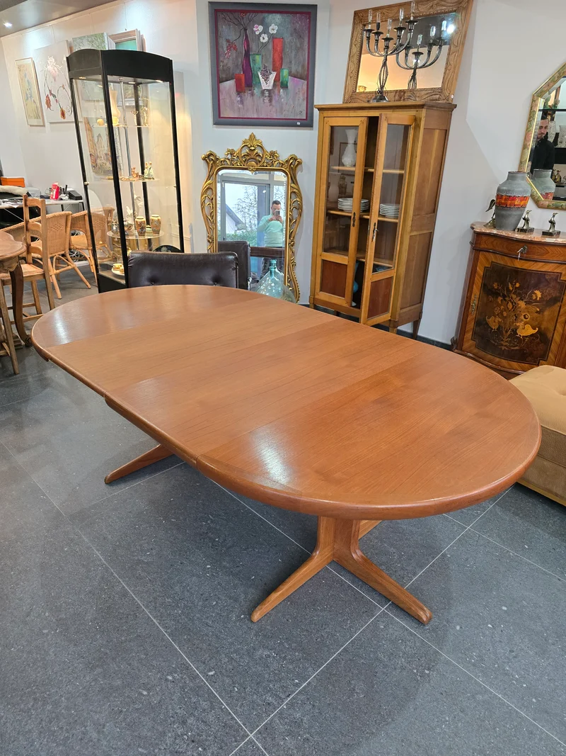 Table ronde extensible en teck – Design scandinave vintage – Ø120 cm + 2 rallonges