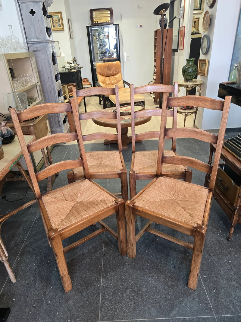 Lot de 4 chaises en bois et paille – Style rustique chic