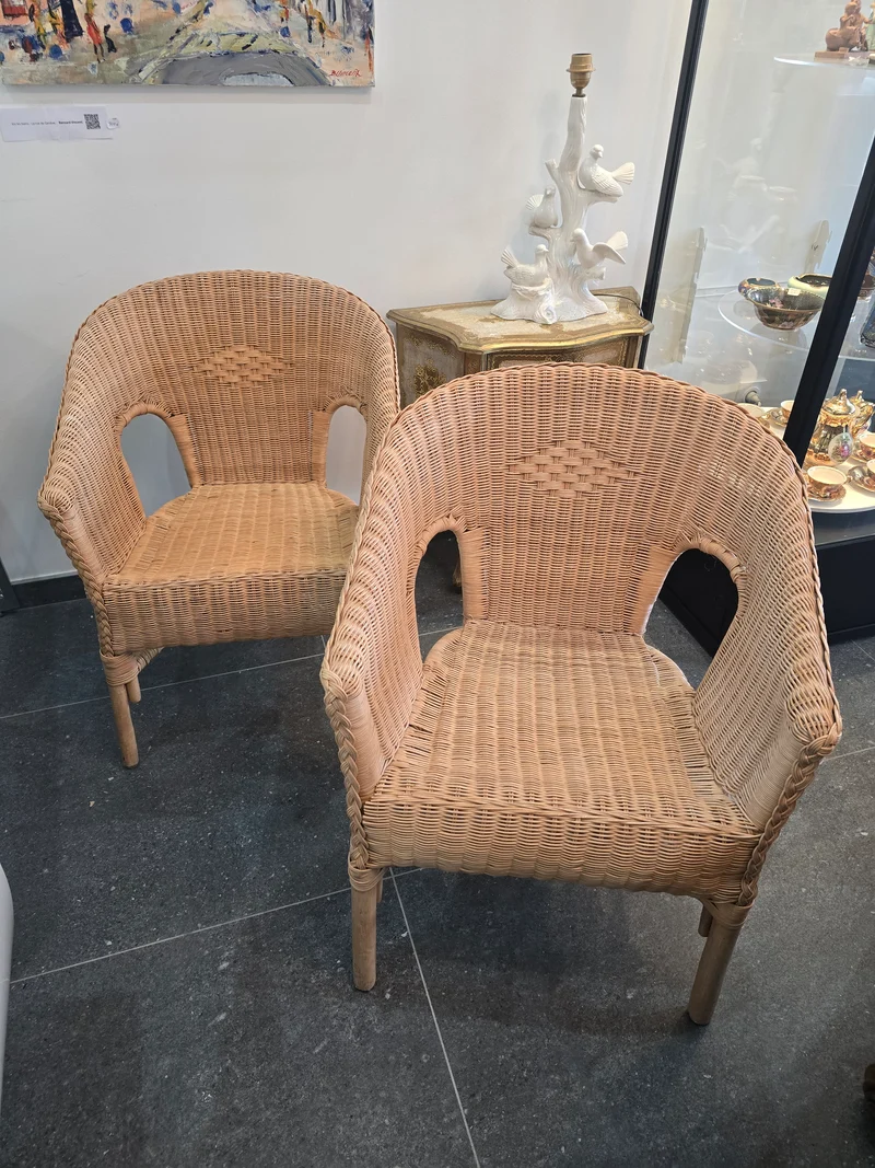 Paire de fauteuils en rotin tressé – Vintage