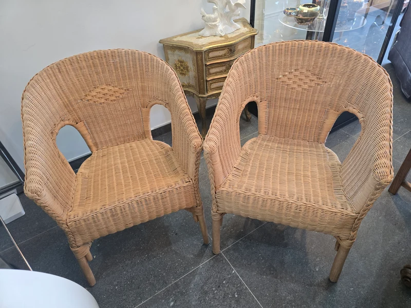 Paire de fauteuils en rotin tressé – Vintage