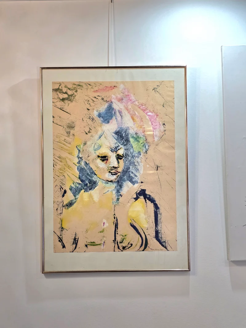 Peinture sur papier – Portrait féminin abstrait – Signée Oger