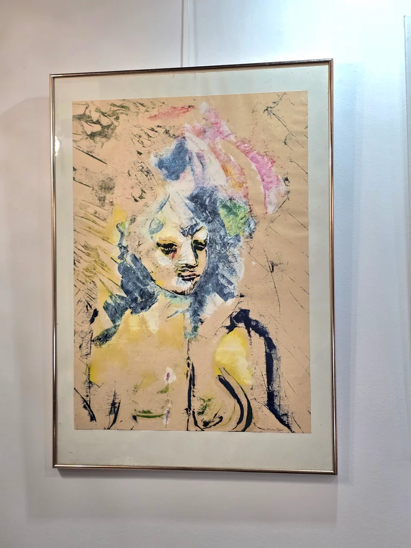 Peinture sur papier – Portrait féminin abstrait – Signée Oger