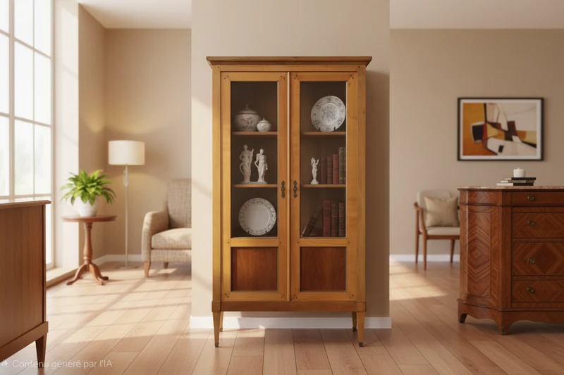 Vitrine / Bibliothèque vintage bois et verre