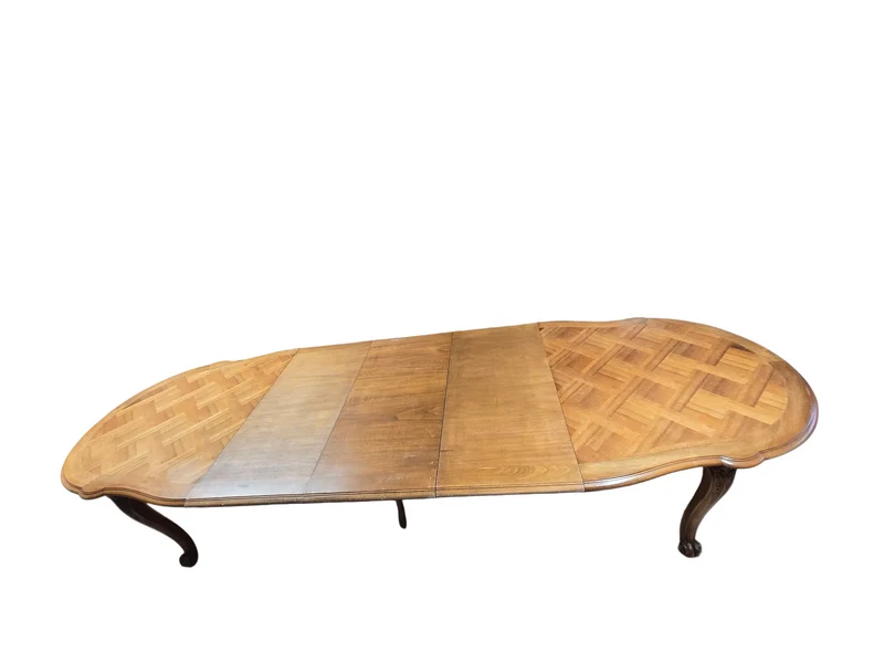 Table de salle à manger extensible – Style Louis XV – Plateau marqueté 1m80 - 3m30