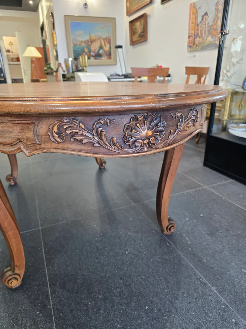 Table de salle à manger extensible – Style Louis XV – Plateau marqueté 1m80 - 3m30