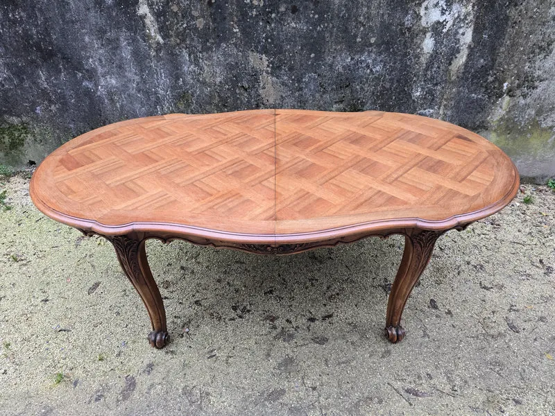 Table de salle à manger extensible – Style Louis XV – Plateau marqueté 1m80 - 3m30