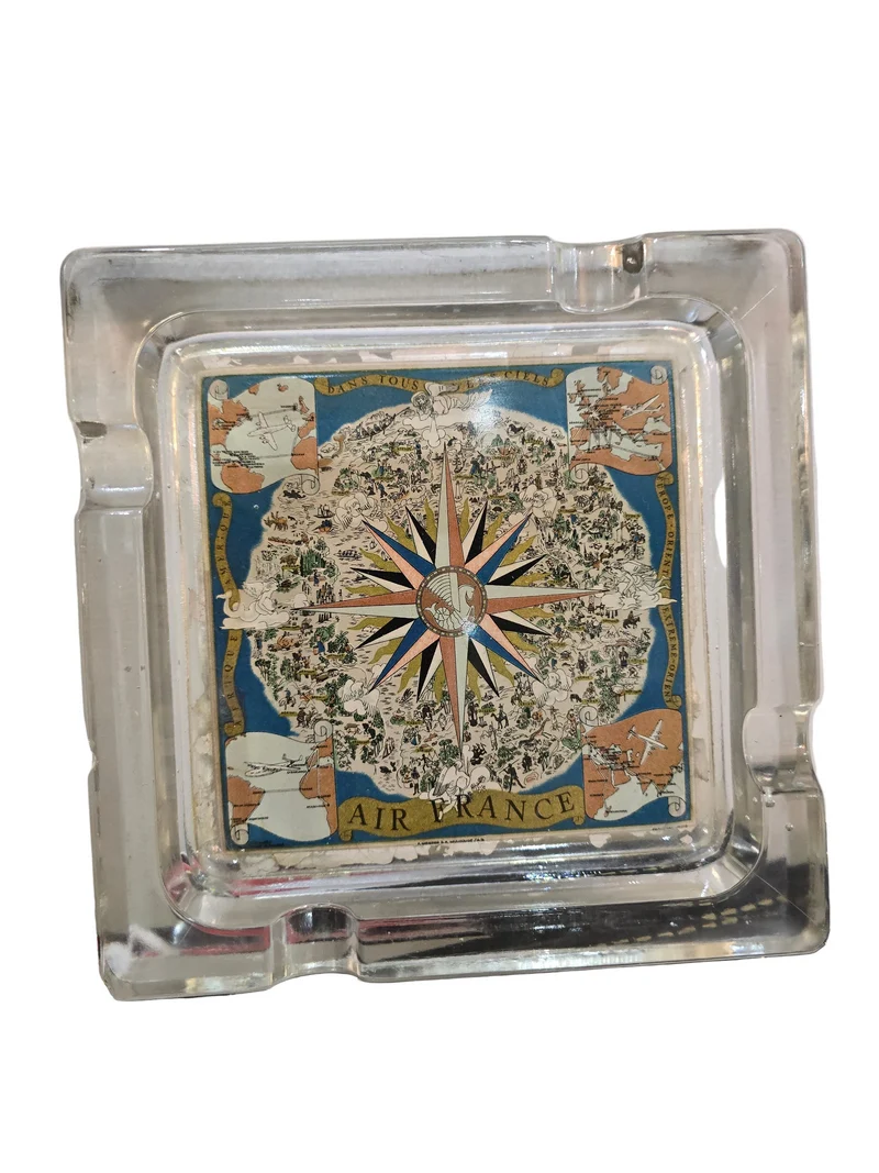 Cendrier vintage Air France – Verre épais décor aviation, années 1950–1960