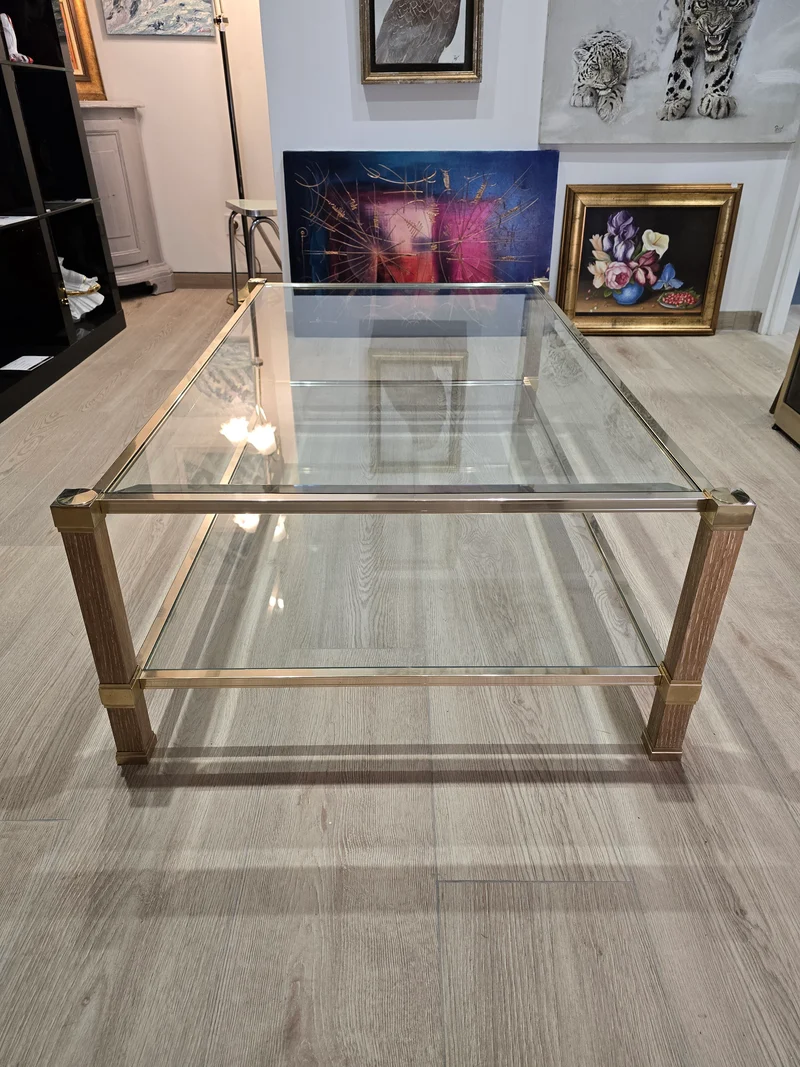Table basse Pierre Vandel- laiton et verre
