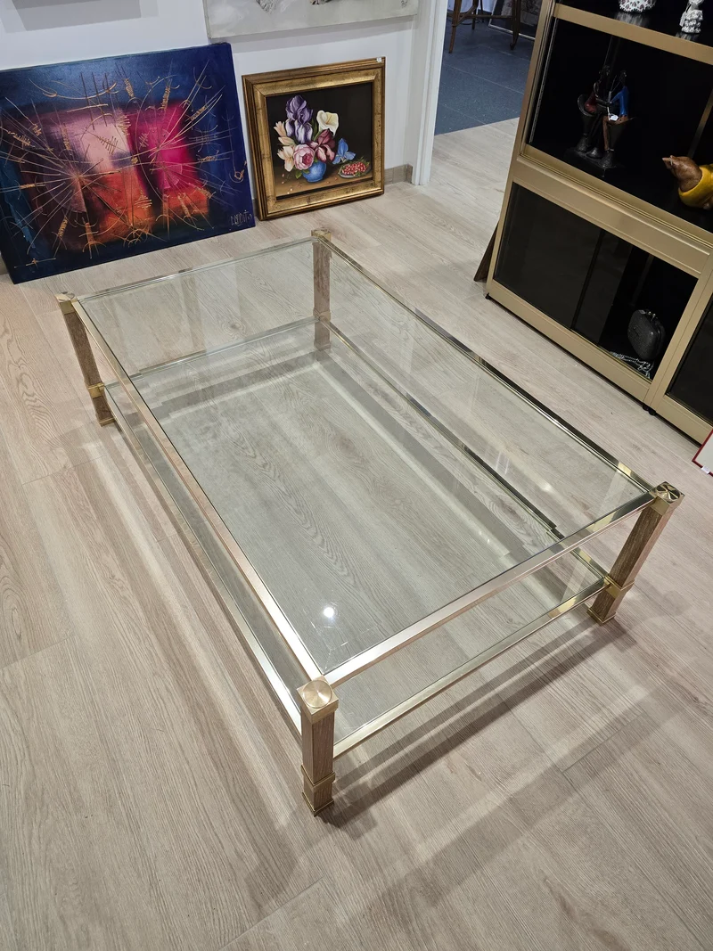 Table basse Pierre Vandel- laiton et verre