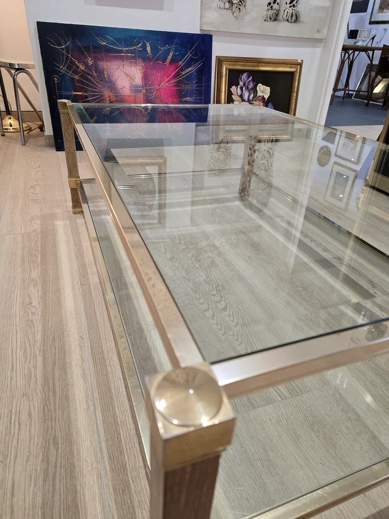 Table basse Pierre Vandel- laiton et verre