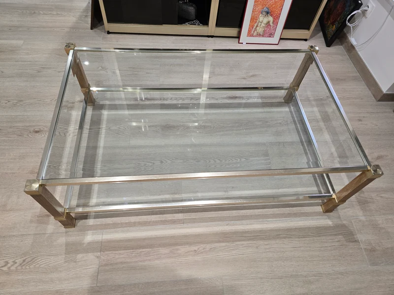 Table basse Pierre Vandel- laiton et verre
