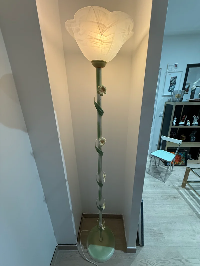 Lampadaire décoratif floral en verre marbré – Style Art Nouveau – Années 1980/1990