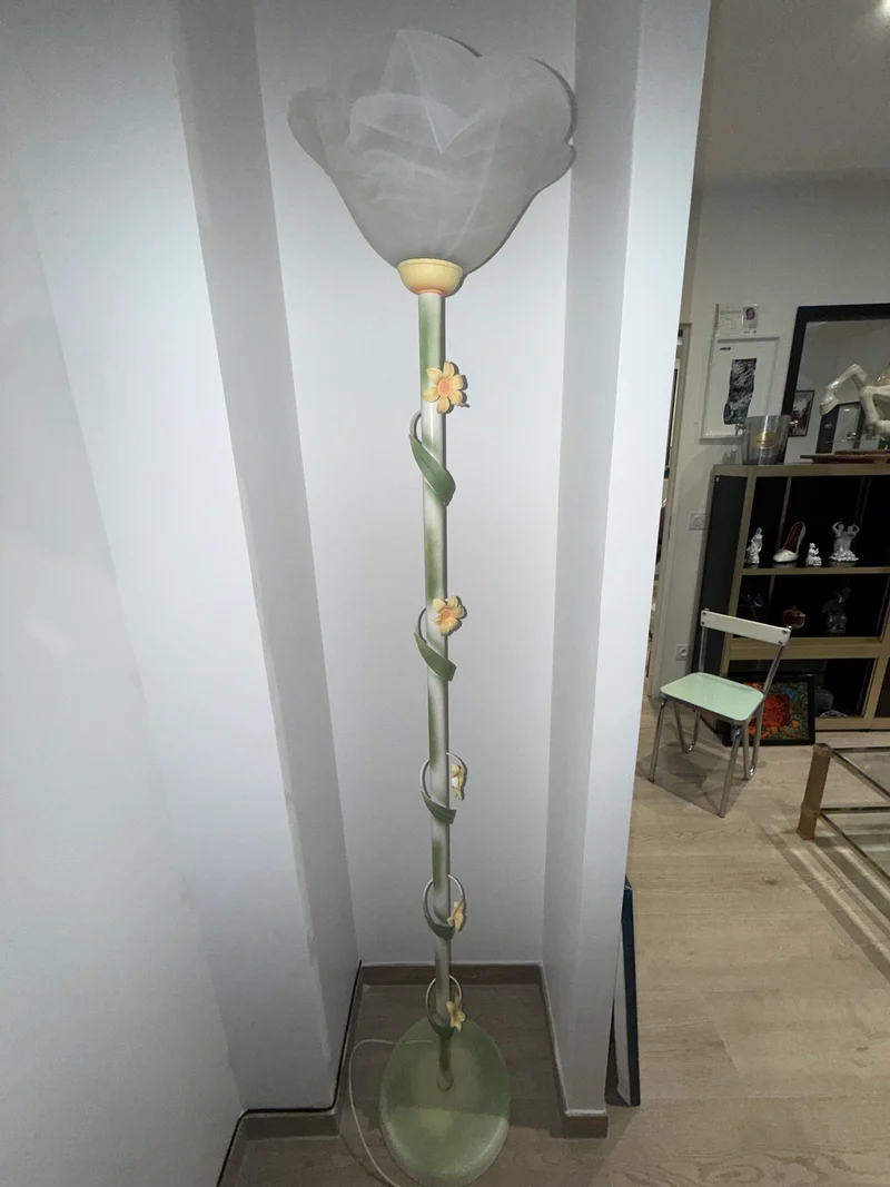 Lampadaire décoratif floral en verre marbré – Style Art Nouveau – Années 1980/1990