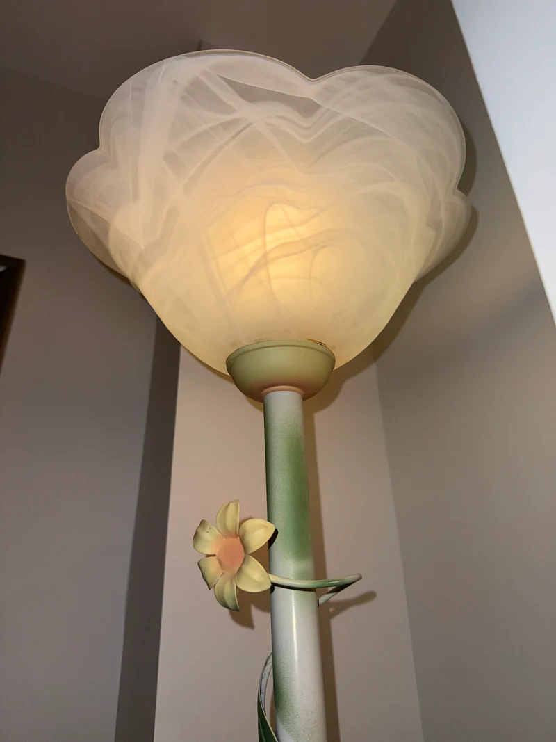 Lampadaire décoratif floral en verre marbré – Style Art Nouveau – Années 1980/1990
