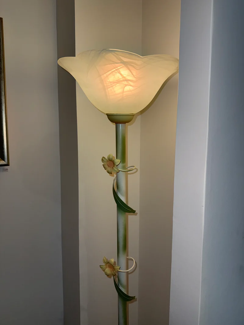 Lampadaire décoratif floral en verre marbré – Style Art Nouveau – Années 1980/1990