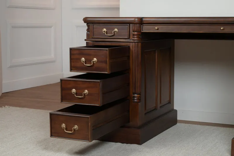 Pillar 140x70 Walnoot, klassiek Engels bureau, massief mahoniehout