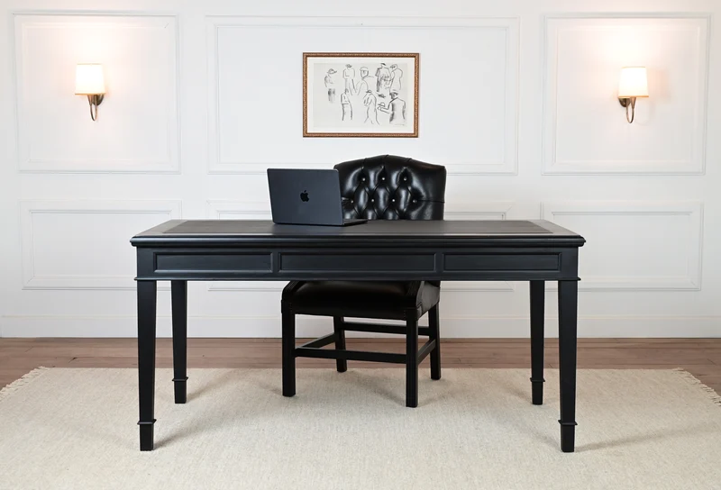 York 160x80 - klassieke Engelse schrijftafel - Zwart- Messing grepen