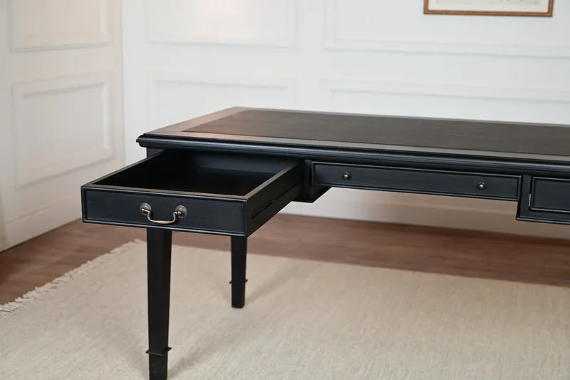 York 160x80 - klassieke Engelse schrijftafel - Zwart- Messing grepen