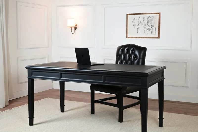 York 160x80 - klassieke Engelse schrijftafel - Zwart- Messing grepen