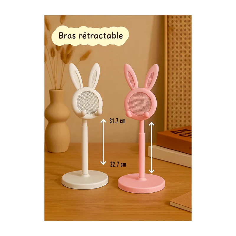Support Téléphone Bureau Lapin – Mignon, Pratique et Réglable