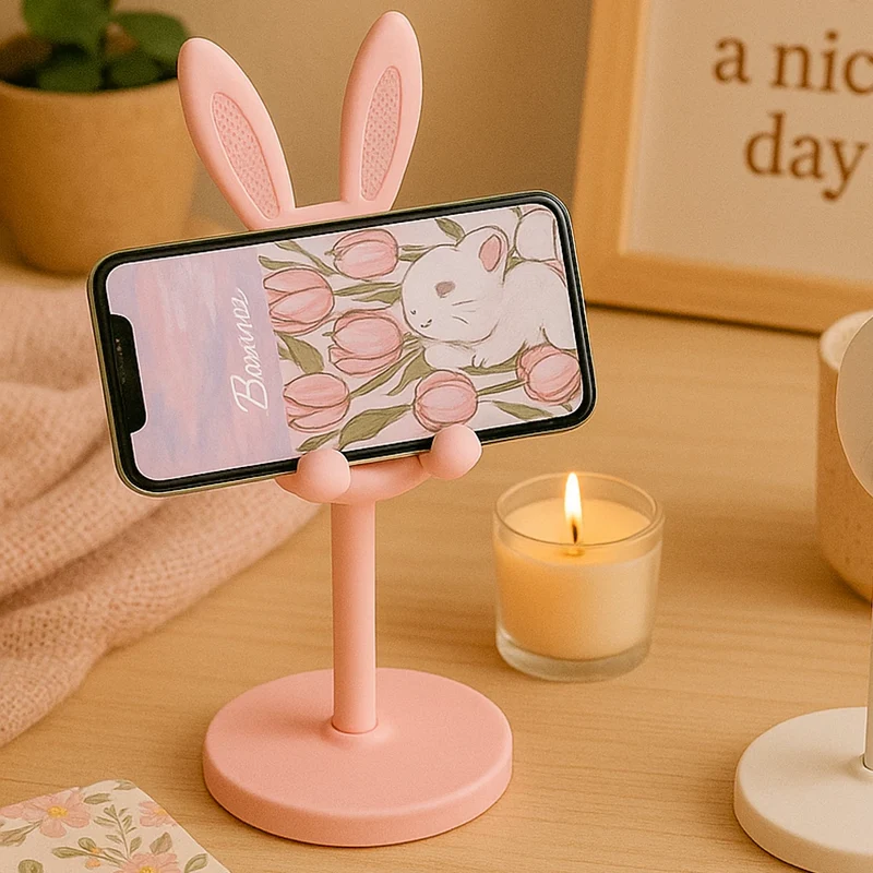 Support Téléphone Bureau Lapin – Mignon, Pratique et Réglable