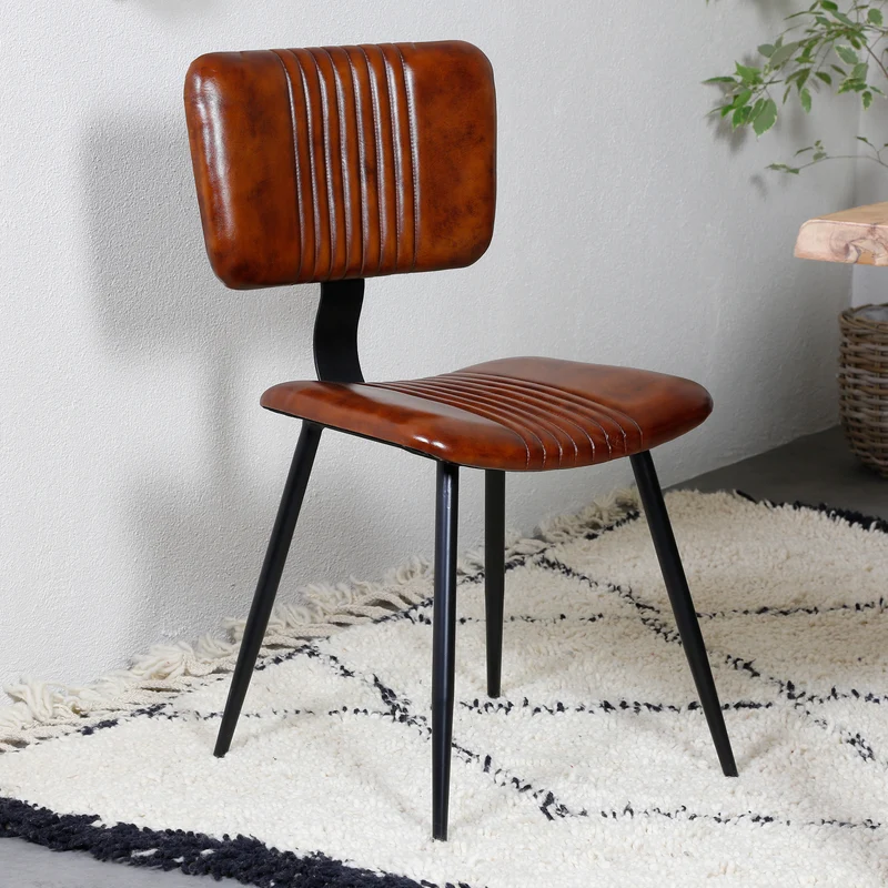 Chaises de salle à manger en cuir marron