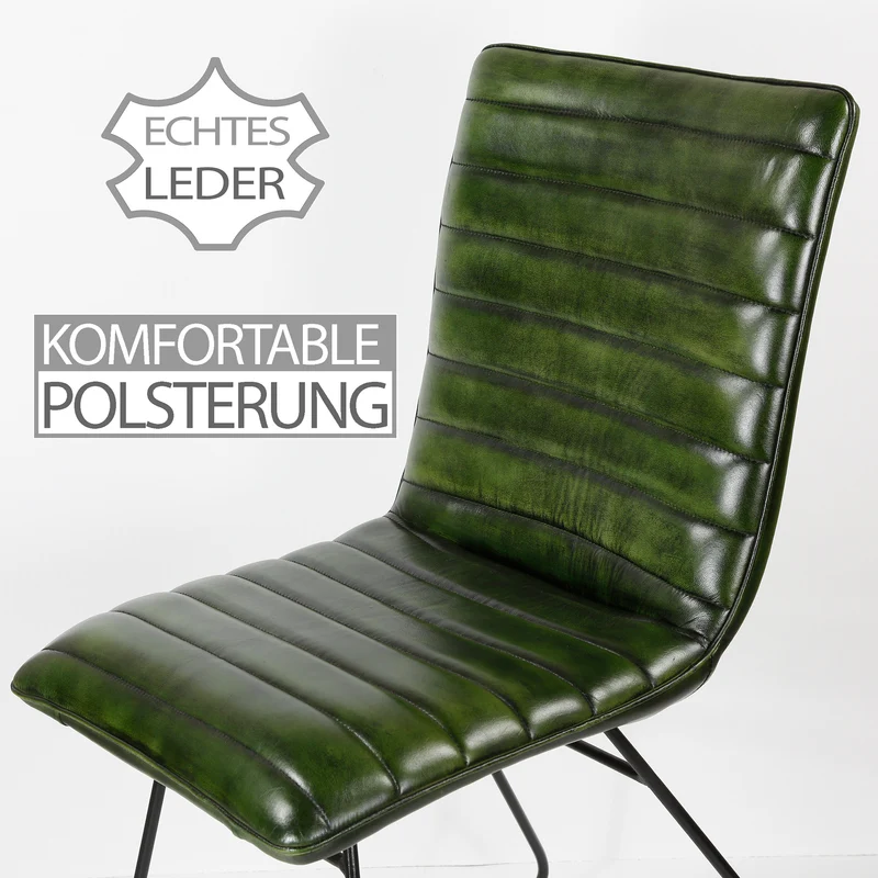 Chaise de salle à manger en cuir vert