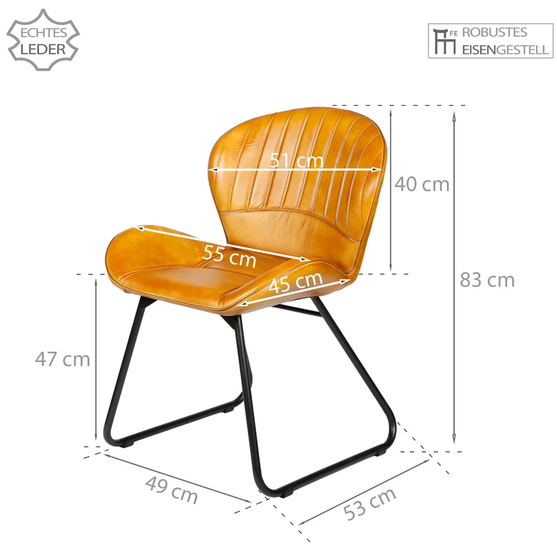 Chaise de salle à manger cuir marron cognac