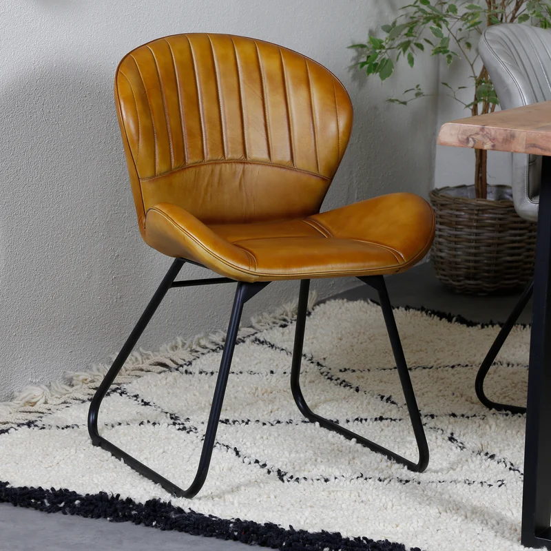 Chaise de salle à manger cuir marron cognac
