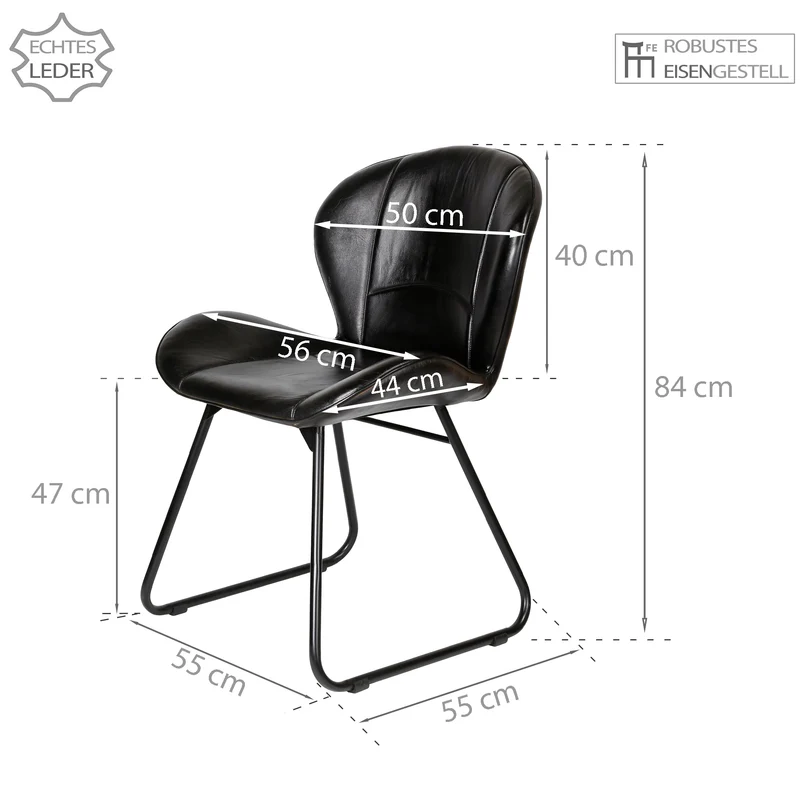 Chaise rembourrée en cuir véritable - chaise en cuir noir