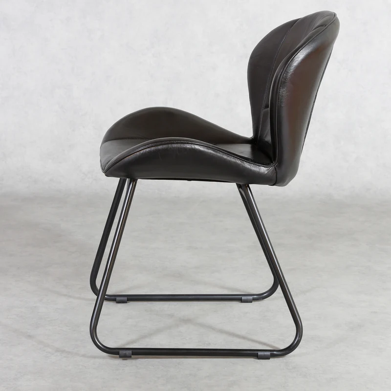 Chaise rembourrée en cuir véritable - chaise en cuir noir