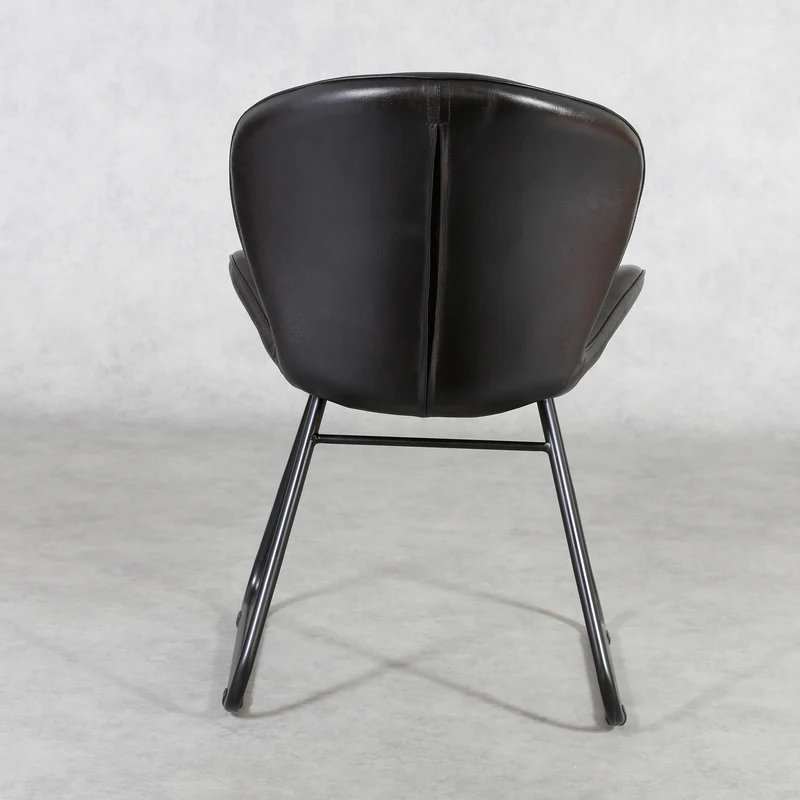 Chaise rembourrée en cuir véritable - chaise en cuir noir