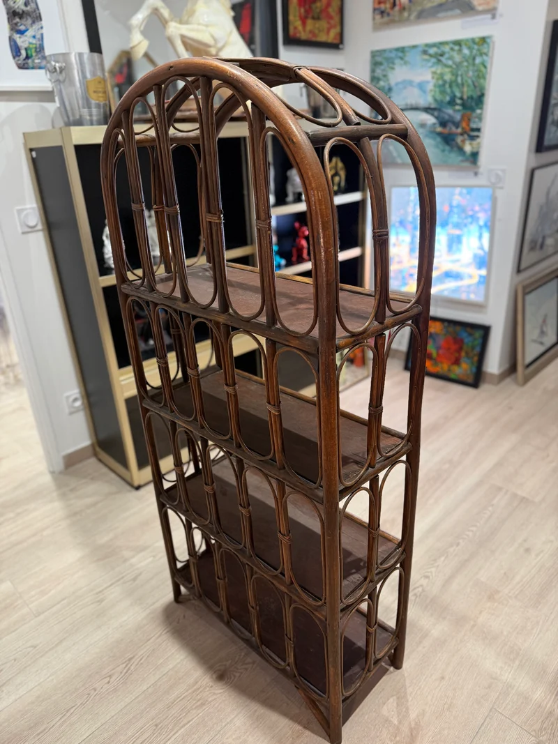 Étagère vintage en rotin - 4 niveaux - Made in Sri Lanka
