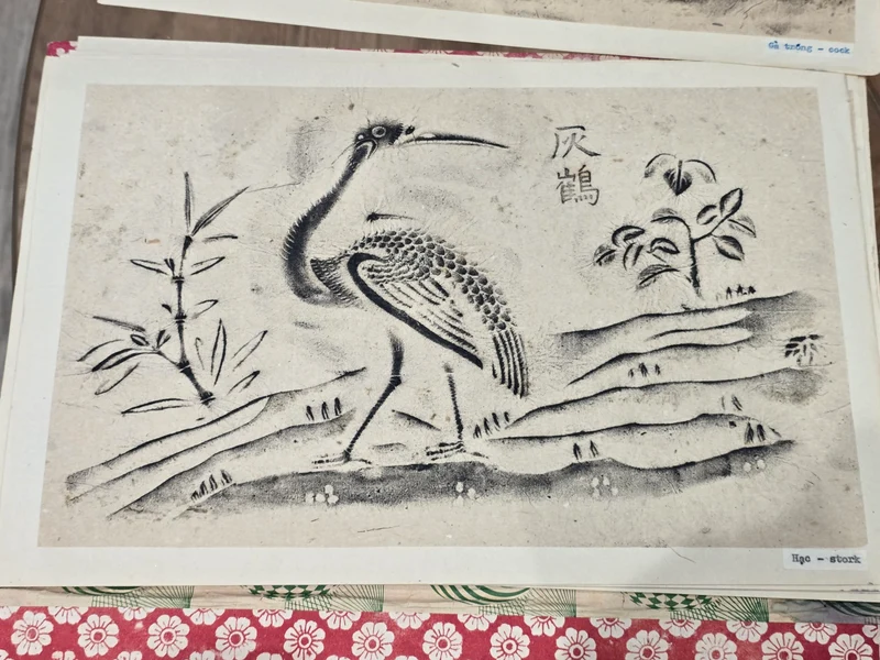 Album ancien de frottages vietnamiens – Bas-reliefs des Cửu Đỉnh (Huế) – Série complète d’oiseaux – Rubbings traditionnels