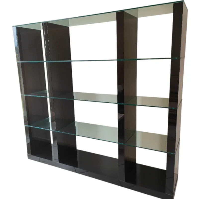 Grande étagère design en verre et structure noire – 172×188×40 cm