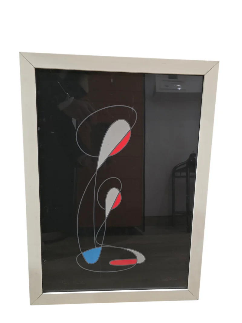 Tableau abstrait signé Guidotti Giuseppe – Composition moderne sur fond noir