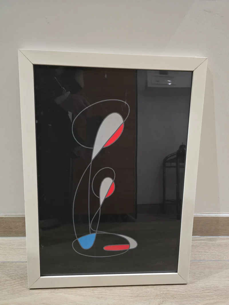 Tableau abstrait signé Guidotti Giuseppe – Composition moderne sur fond noir