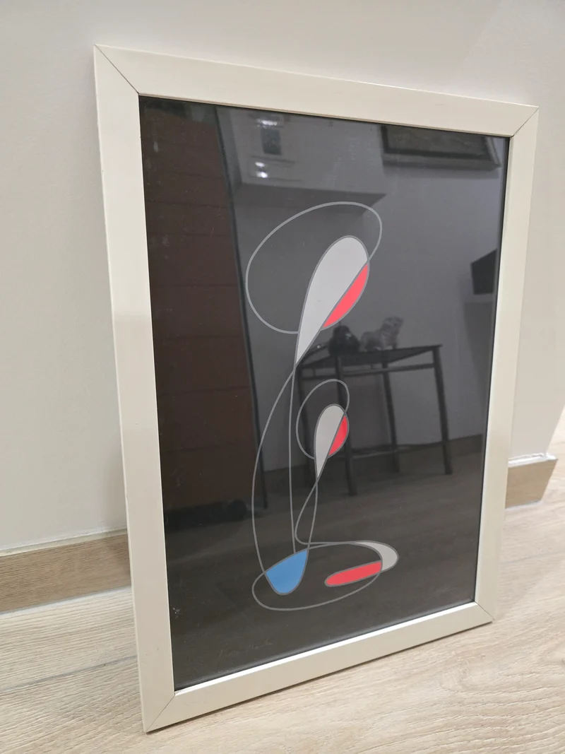 Tableau abstrait signé Guidotti Giuseppe – Composition moderne sur fond noir