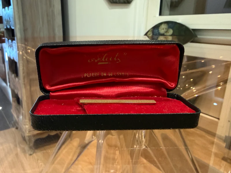 Pince à cravate vintage en plaqué or 18 carats – Avec écrin d’origine