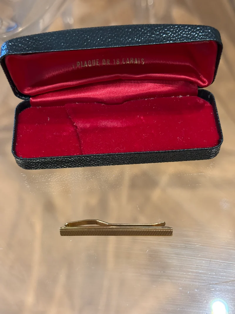 Pince à cravate vintage en plaqué or 18 carats – Avec écrin d’origine
