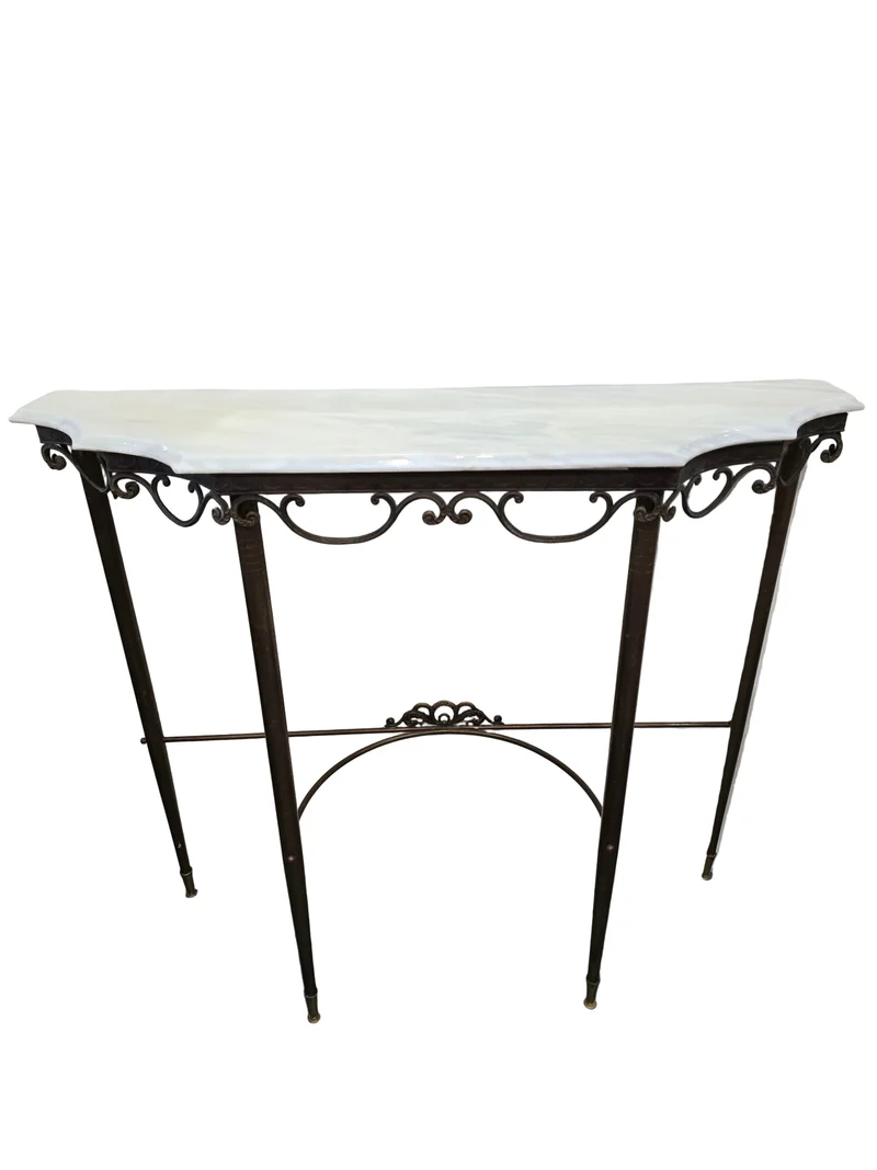 Console en fer forgé et plateau marbre – Style Art Déco / Néoclassique