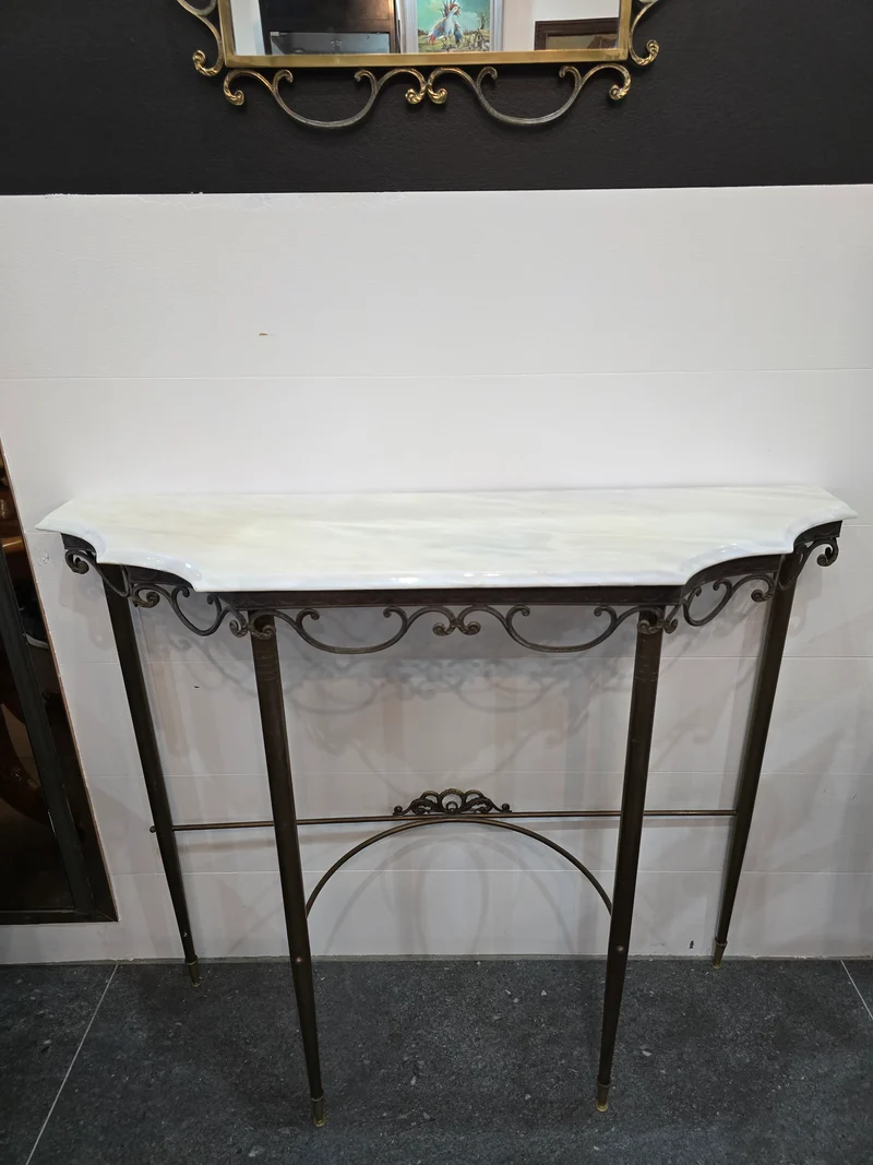 Console en fer forgé et plateau marbre – Style Art Déco / Néoclassique