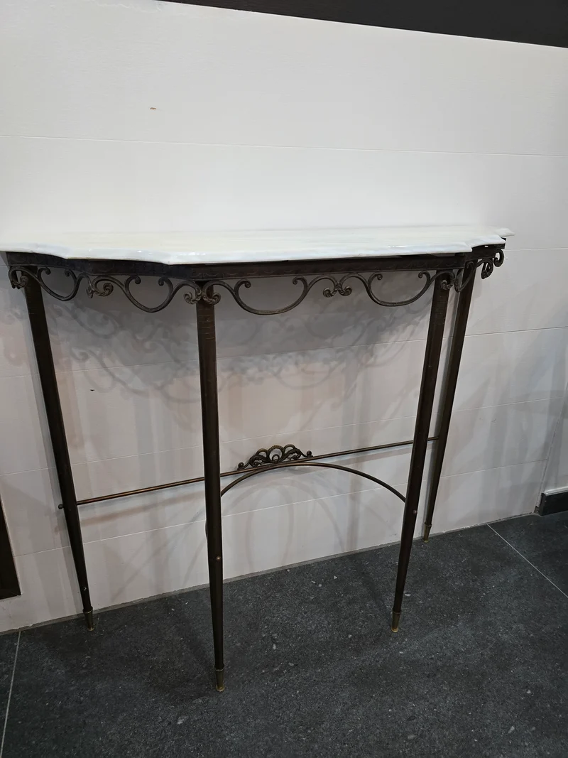Console en fer forgé et plateau marbre – Style Art Déco / Néoclassique