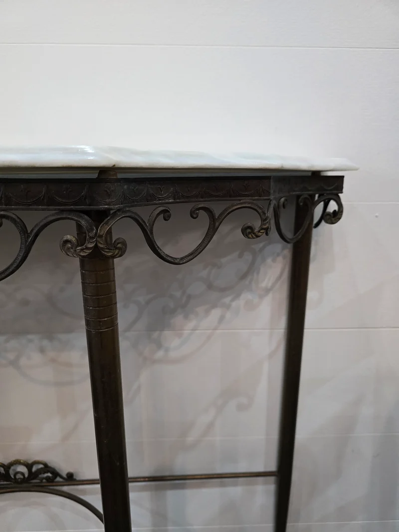 Console en fer forgé et plateau marbre – Style Art Déco / Néoclassique