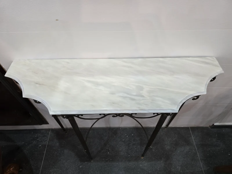 Console en fer forgé et plateau marbre – Style Art Déco / Néoclassique