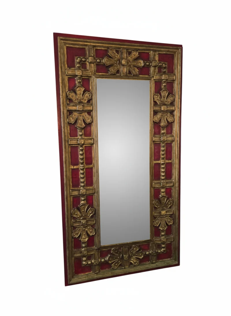 miroir mural Palladio, Italie, 1970 – Décor rouge et dorure patinée