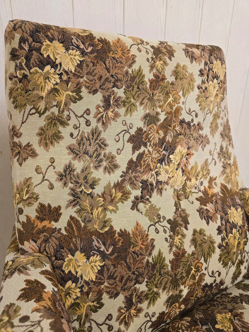 Paire de fauteuils Mid-Century Design – Piètement compas métal & tapisserie jacquard – Années 1960