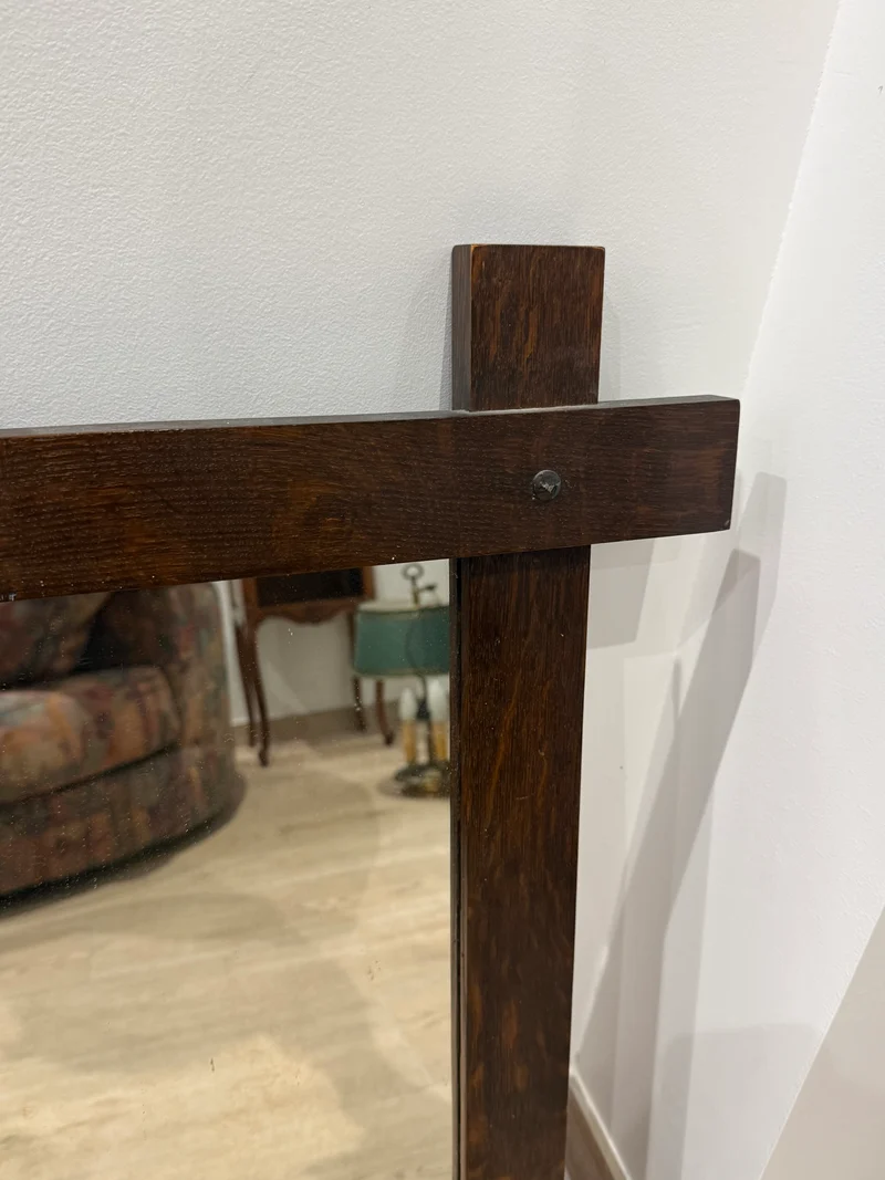 Miroir vintage rectangulaire à cadre croisé en bois foncé - 70’s